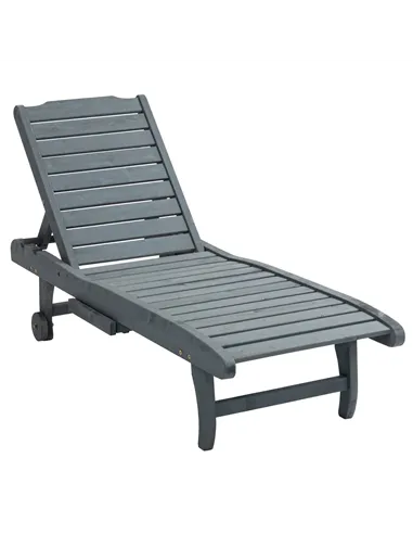 Outsunny Garden Patio Sun Lounger, Outdoor Wooden Sun Bed with Built-In Table, Reclining Backrest and Rolling Wheels for Sunbath