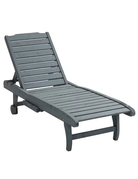 Outsunny Garden Patio Sun Lounger, Outdoor Wooden Sun Bed with Built-In Table, Reclining Backrest and Rolling Wheels for Sunbath