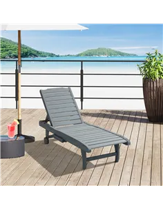 Outsunny Garden Patio Sun Lounger, Outdoor Wooden Sun Bed with Built-In Table, Reclining Backrest and Rolling Wheels for Sunbath 2