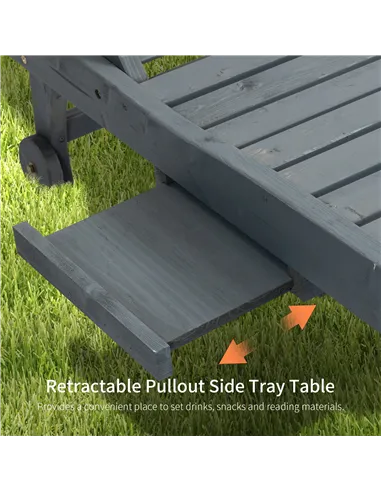 Outsunny Garden Patio Sun Lounger, Outdoor Wooden Sun Bed with Built-In Table, Reclining Backrest and Rolling Wheels for Sunbath