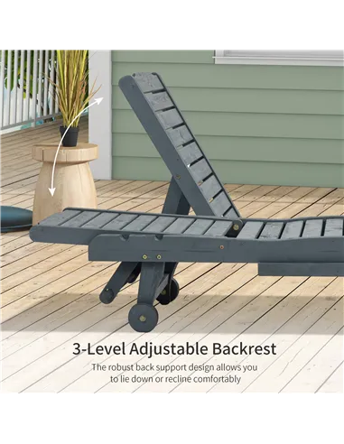 Outsunny Garden Patio Sun Lounger, Outdoor Wooden Sun Bed with Built-In Table, Reclining Backrest and Rolling Wheels for Sunbath