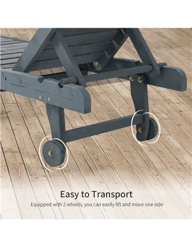 Outsunny Garden Patio Sun Lounger, Outdoor Wooden Sun Bed with Built-In Table, Reclining Backrest and Rolling Wheels for Sunbath