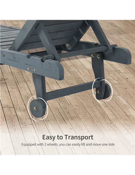 Outsunny Garden Patio Sun Lounger, Outdoor Wooden Sun Bed with Built-In Table, Reclining Backrest and Rolling Wheels for Sunbath