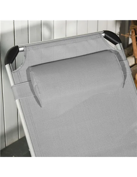 Outsunny Foldable Reclining Sun Lounger Lounge Chair Camping Bed Cot w/ Pillow 4-Level Adjustable Back Aluminium Frame Grey