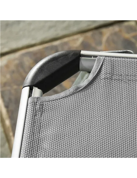 Outsunny Foldable Reclining Sun Lounger Lounge Chair Camping Bed Cot w/ Pillow 4-Level Adjustable Back Aluminium Frame Grey