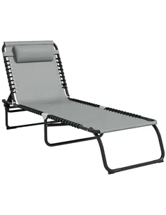 Outsunny Folding Sun Lounger, with Four-Position Back - Light Grey