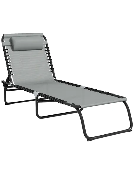 Outsunny Folding Sun Lounger, with Four-Position Back - Light Grey
