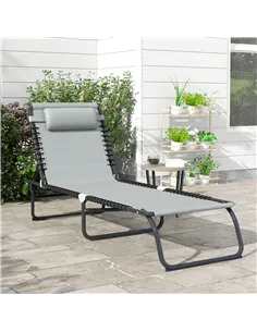 Outsunny Folding Sun Lounger, with Four-Position Back - Light Grey 2