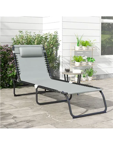 Outsunny Folding Sun Lounger, with Four-Position Back - Light Grey