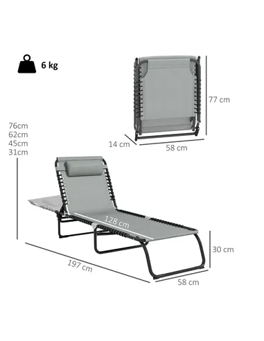 Outsunny Folding Sun Lounger, with Four-Position Back - Light Grey
