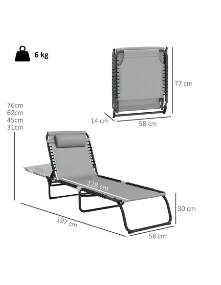 Outsunny Folding Sun Lounger, with Four-Position Back - Light Grey