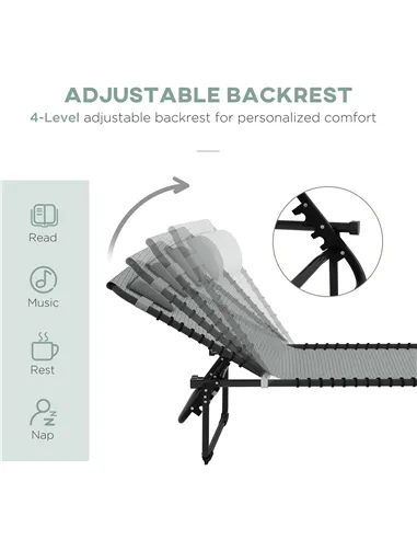 Outsunny Folding Sun Lounger, with Four-Position Back - Light Grey