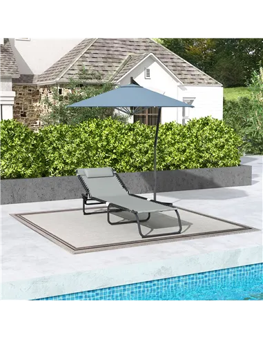 Outsunny Folding Sun Lounger, with Four-Position Back - Light Grey