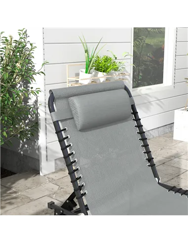 Outsunny Folding Sun Lounger, with Four-Position Back - Light Grey