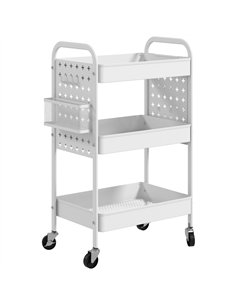 HOMCOM 3-tier Storage Trolley on Wheels, Rolling Utility Serving Cart with 3 Mesh Baskets, 2 Hanging Boxes and 6 Hooks for Livin