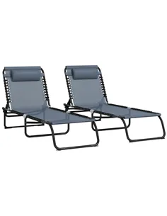 Outsunny Set of Two Folding Sun Loungers, with Four-Position Backs - Grey