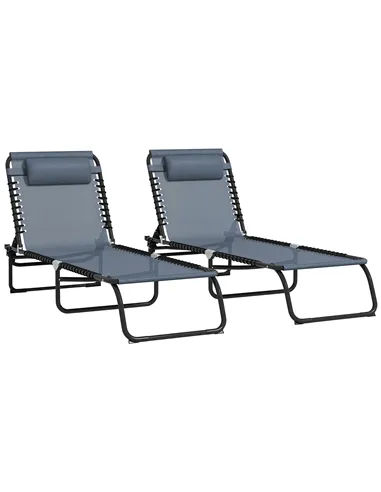 Outsunny Set of Two Folding Sun Loungers, with Four-Position Backs - Grey