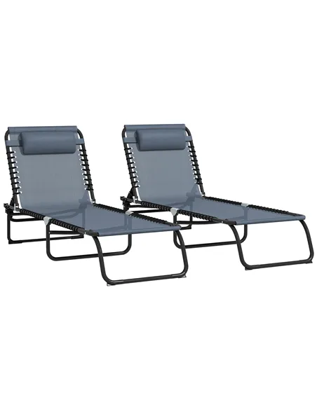 Outsunny Set of Two Folding Sun Loungers, with Four-Position Backs - Grey
