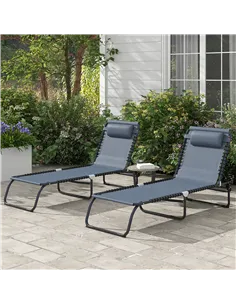Outsunny Set of Two Folding Sun Loungers, with Four-Position Backs - Grey 2