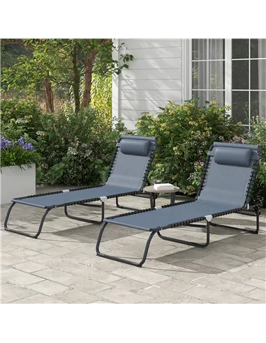Outsunny Set of Two Folding Sun Loungers, with Four-Position Backs - Grey