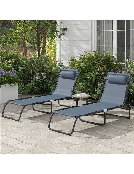 Outsunny Set of Two Folding Sun Loungers, with Four-Position Backs - Grey