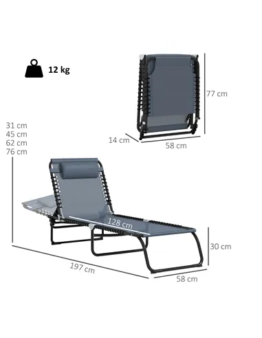 Outsunny Set of Two Folding Sun Loungers, with Four-Position Backs - Grey