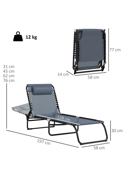 Outsunny Set of Two Folding Sun Loungers, with Four-Position Backs - Grey