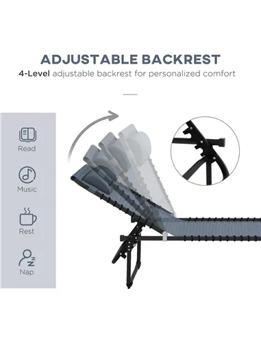 Outsunny Set of Two Folding Sun Loungers, with Four-Position Backs - Grey