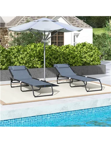 Outsunny Set of Two Folding Sun Loungers, with Four-Position Backs - Grey