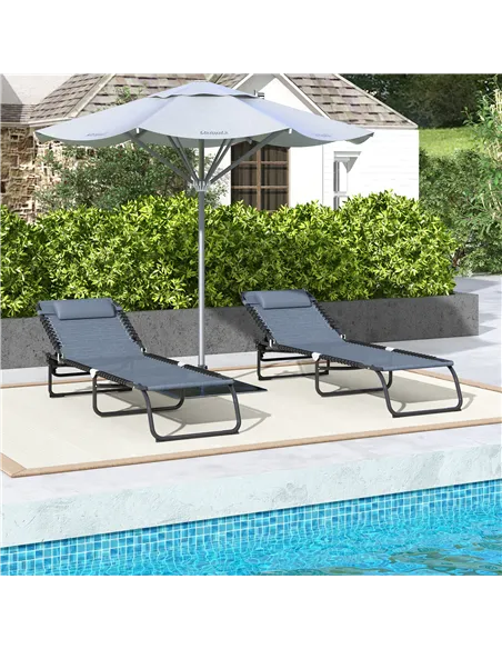 Outsunny Set of Two Folding Sun Loungers, with Four-Position Backs - Grey