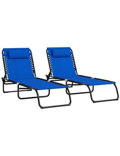 Outsunny Set of Two Folding Sun Loungers, with Four-Position Backs - Blue