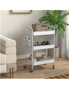 HOMCOM 3-tier Storage Trolley on Wheels, Rolling Utility Serving Cart with 3 Mesh Baskets, 2 Hanging Boxes and 6 Hooks for Livin 2