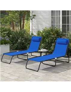 Outsunny Set of Two Folding Sun Loungers, with Four-Position Backs - Blue 2