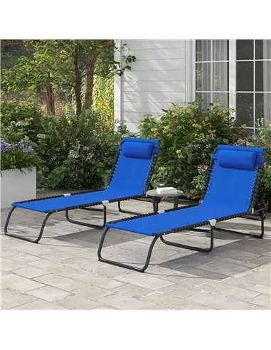 Outsunny Set of Two Folding Sun Loungers, with Four-Position Backs - Blue