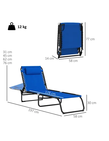 Outsunny Set of Two Folding Sun Loungers, with Four-Position Backs - Blue
