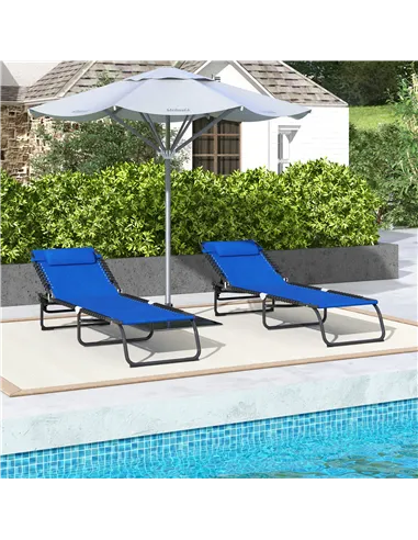 Outsunny Set of Two Folding Sun Loungers, with Four-Position Backs - Blue