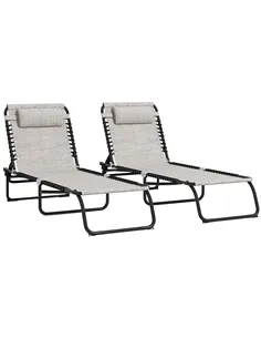 Outsunny Set of Two Folding Sun Loungers, with Four-Position Backs - Cream