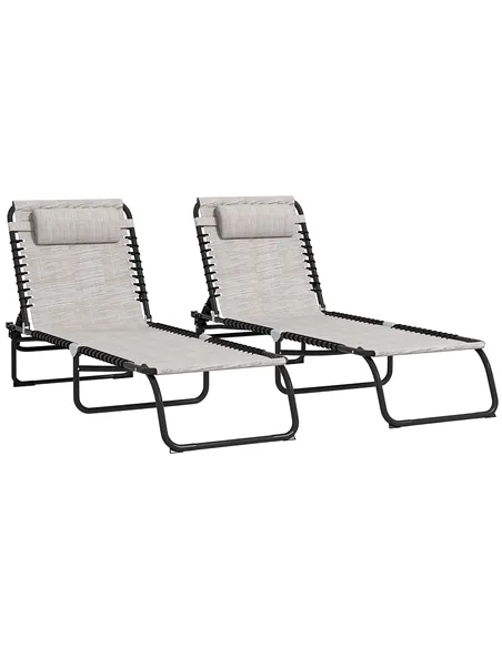 Outsunny Set of Two Folding Sun Loungers, with Four-Position Backs - Cream