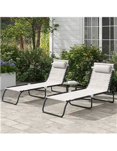 Outsunny Set of Two Folding Sun Loungers, with Four-Position Backs - Cream 2