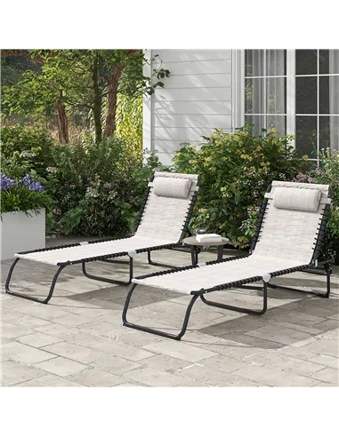 Outsunny Set of Two Folding Sun Loungers, with Four-Position Backs - Cream