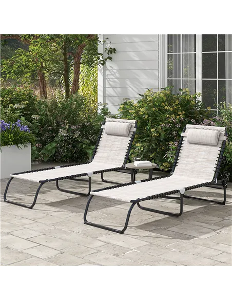 Outsunny Set of Two Folding Sun Loungers, with Four-Position Backs - Cream
