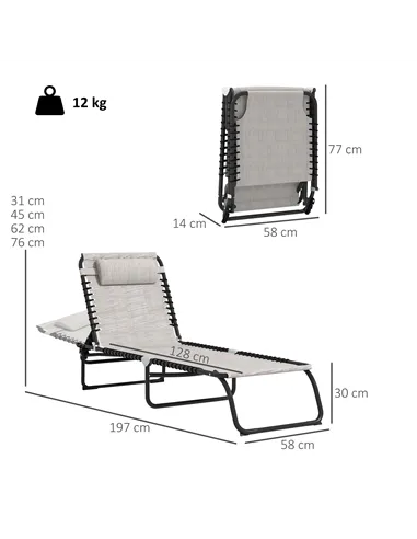 Outsunny Set of Two Folding Sun Loungers, with Four-Position Backs - Cream