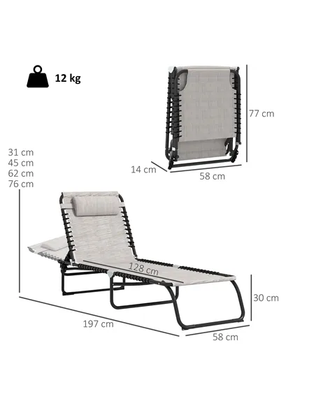 Outsunny Set of Two Folding Sun Loungers, with Four-Position Backs - Cream