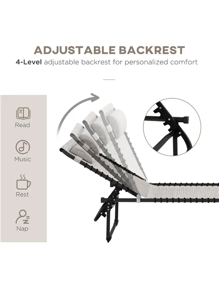 Outsunny Set of Two Folding Sun Loungers, with Four-Position Backs - Cream