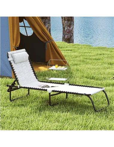 Outsunny Set of Two Folding Sun Loungers, with Four-Position Backs - Cream