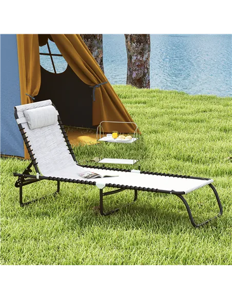 Outsunny Set of Two Folding Sun Loungers, with Four-Position Backs - Cream