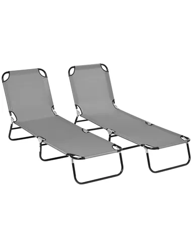 Outsunny Folding Sun Loungers Set of 2, Outdoor Day Bed with 5-Position Adjustable Backrest, Portable Recliner Garden Chairs wit