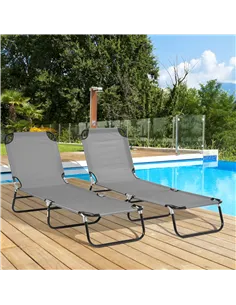 Outsunny Folding Sun Loungers Set of 2, Outdoor Day Bed with 5-Position Adjustable Backrest, Portable Recliner Garden Chairs wit 2