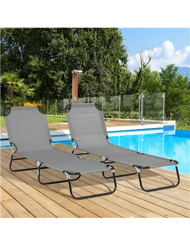 Outsunny Folding Sun Loungers Set of 2, Outdoor Day Bed with 5-Position Adjustable Backrest, Portable Recliner Garden Chairs wit