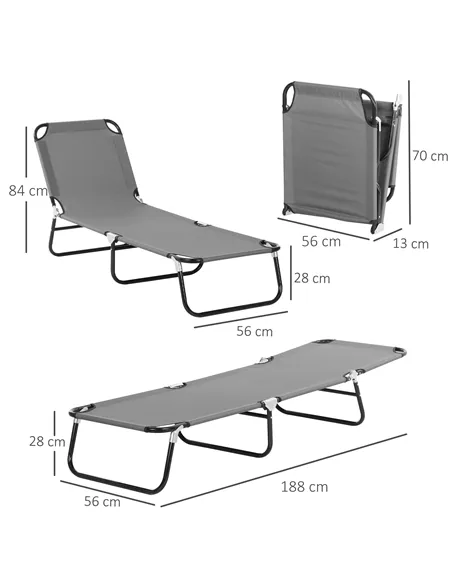 Outsunny Folding Sun Loungers Set of 2, Outdoor Day Bed with 5-Position Adjustable Backrest, Portable Recliner Garden Chairs wit